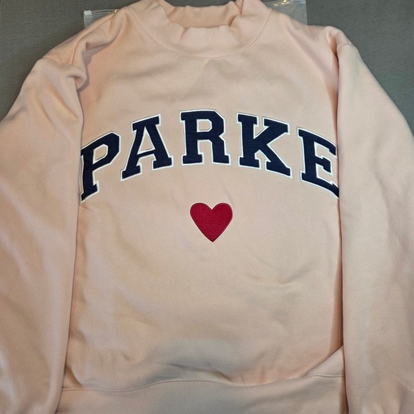 Parke Tops - Parke Heart Varsity Mockneck Peony Denim Pink Sweatshirt XXL